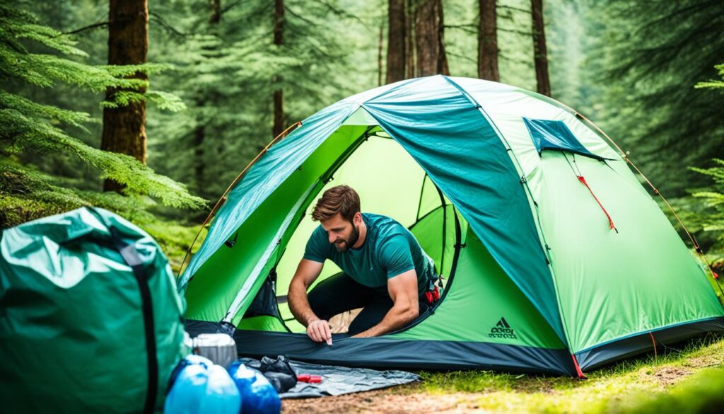 Barraca de camping com coluna d'água adequada