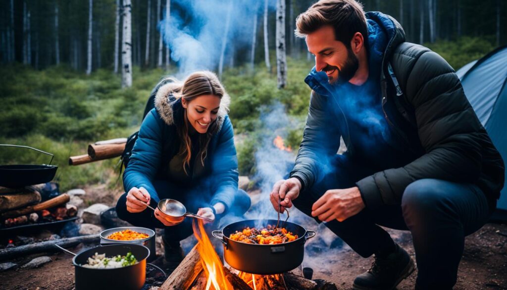 Técnicas de esquentar comida no acampamento