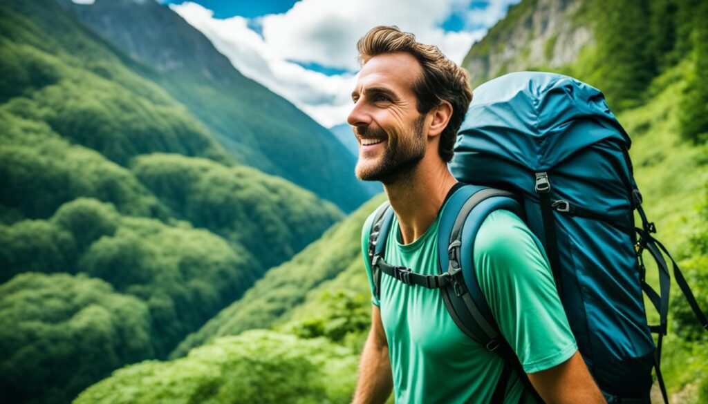 viagem com bastão de caminhada