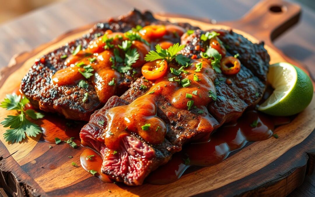 Bifes brasileiros com chimichurri de habanero