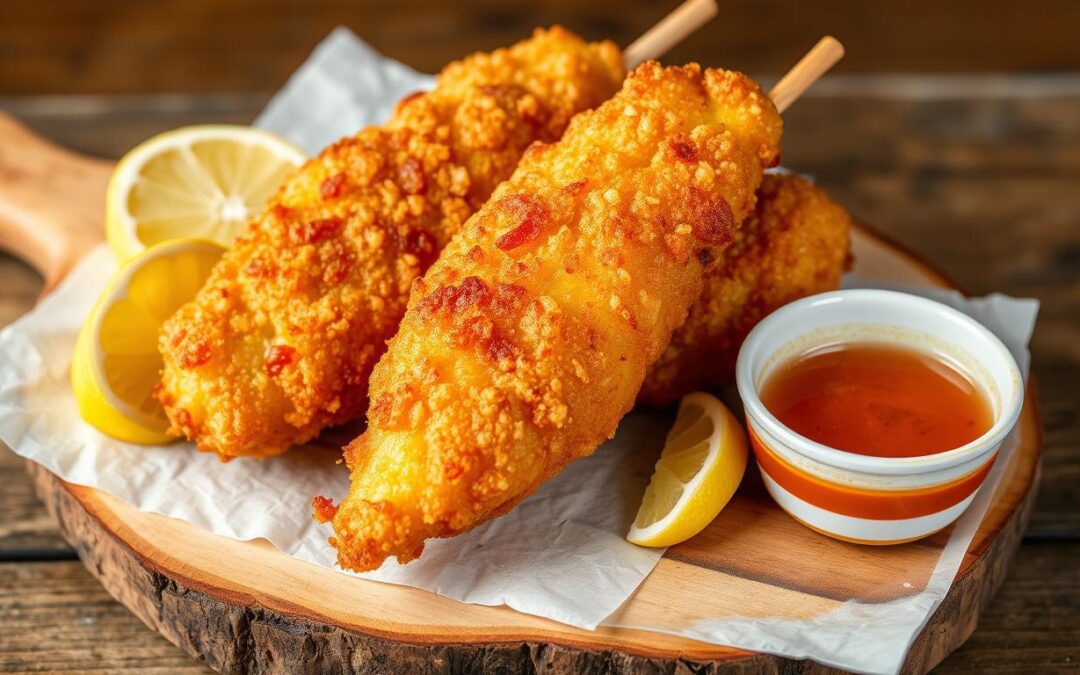 Peixe empanado com Cerveja no Palito