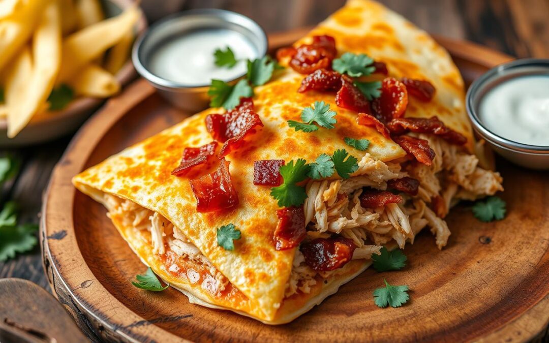 Quesadilla de frango com bacon e rancho