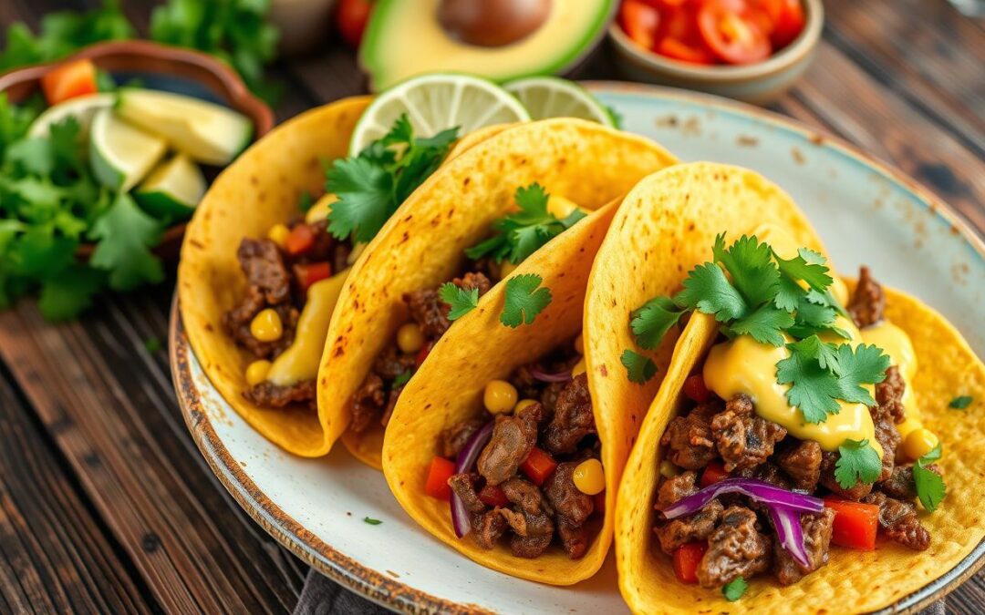 Tacos de bife com molho de milho