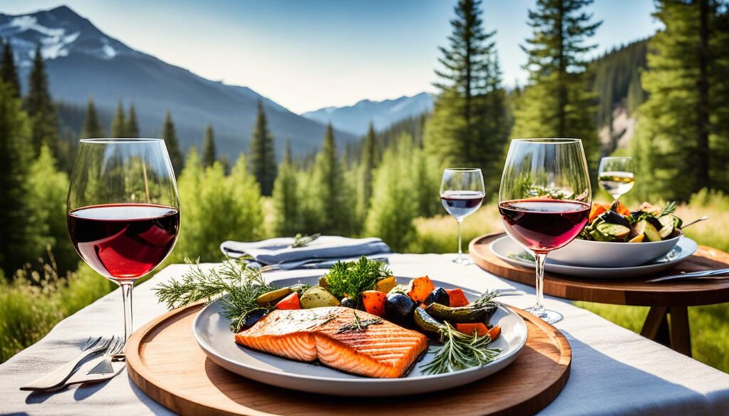 apresentação de refeições gourmet em acampamento