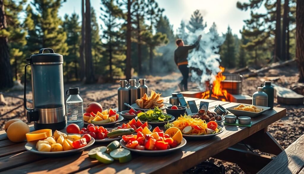 Alimentação e hidratação durante o acampamento