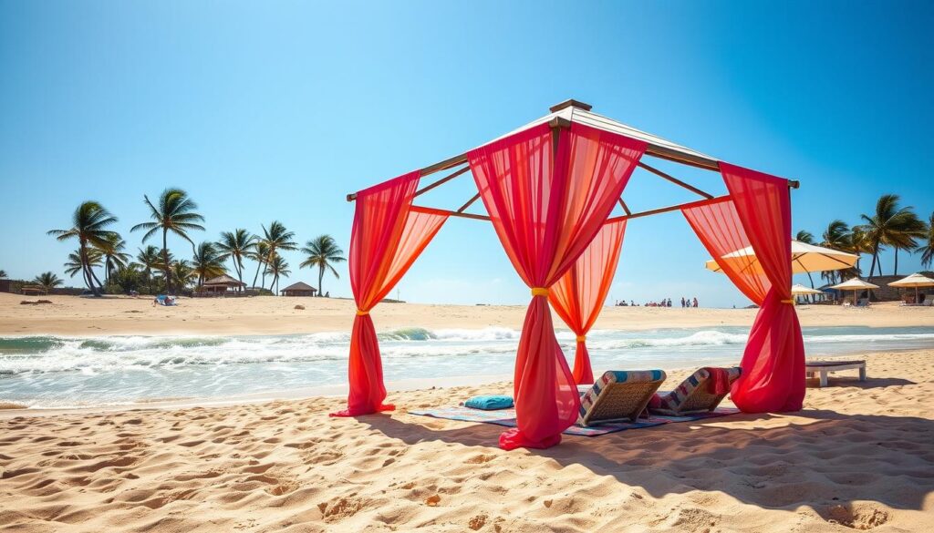 proteção solar com gazebo na praia